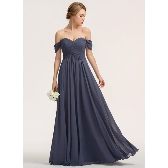 A-Line Off-the-Shoulder Floor-Length Chiffon Bridesmaid Dress With Ruffle