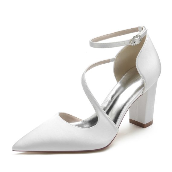 Women's Satin High Heel Block Heel Closed Toe With ankle strap