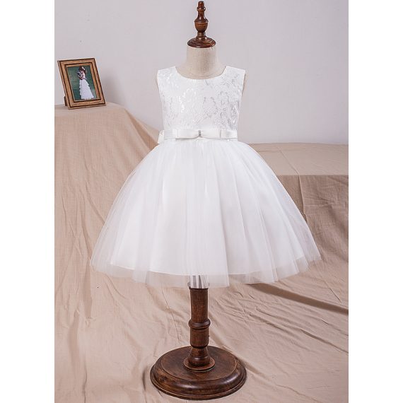 Ball-Gown/Princess Scoop Knee-Length Lace/Tulle Flower Girl Dress