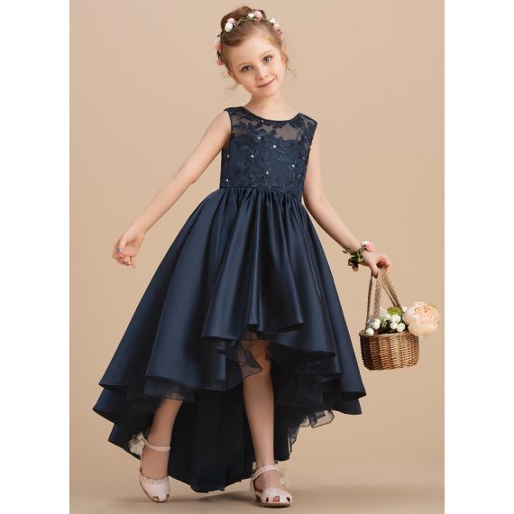 Ball-Gown/Princess Scoop Asymmetrical Satin Flower Girl Dress