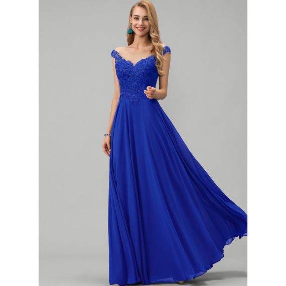 A-Line Scoop Floor-Length Chiffon Prom Dresses With Sequins