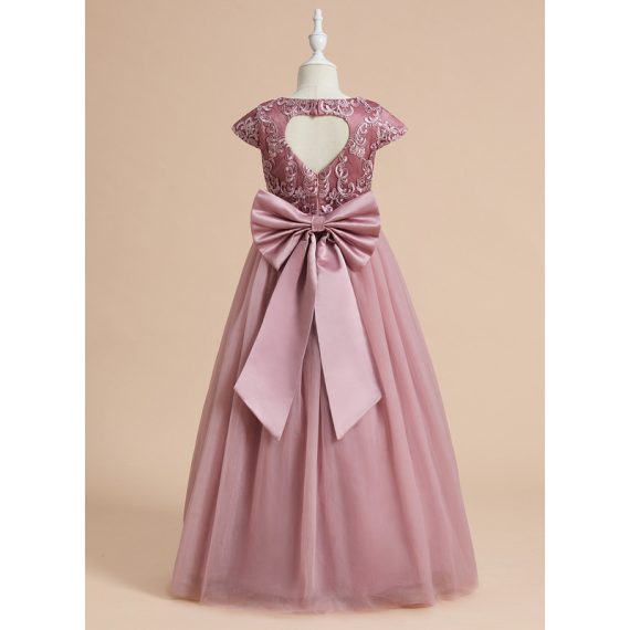 Ball-Gown/Princess Scoop Floor-Length Lace/Tulle Flower Girl Dress