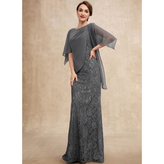 Trumpet/Mermaid Scoop Floor-Length Chiffon Lace Mother of the Bride Dress With Pleated