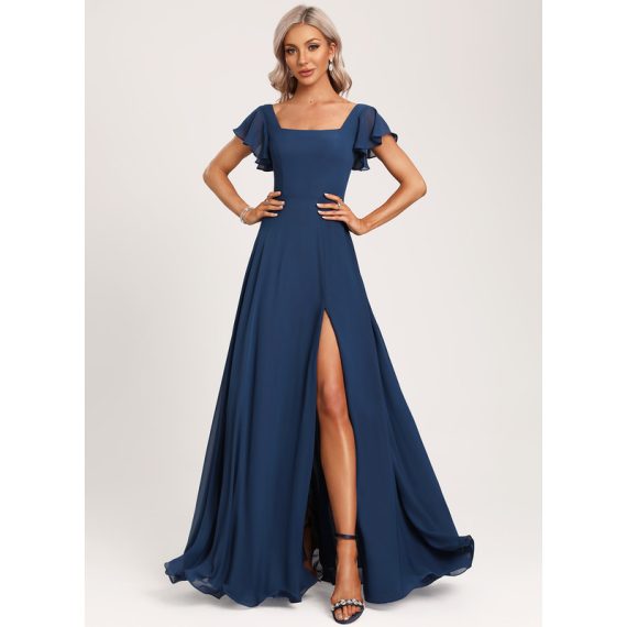 A-Line Square Floor-Length Chiffon Bridesmaid Dress With Ruffle