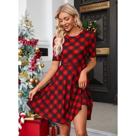 Round Neck Short Sleeves Elegant A-line Polyester Mini Dresses