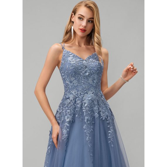 Ball-Gown/Princess V-neck Floor-Length Tulle Prom Dresses