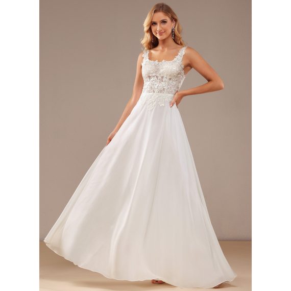 A-line Square Floor-Length Chiffon Lace Wedding Dress With Sequins