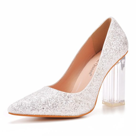 Women's Glitter High Heel Block Heel Closed Toe
