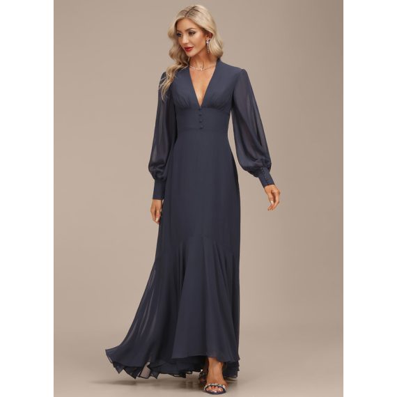 A-Line V-neck Asymmetrical Chiffon Evening Dress With Ruffle