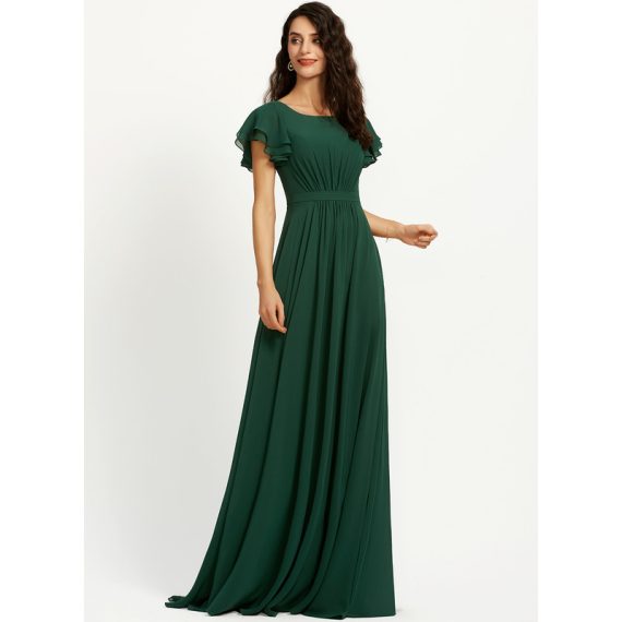 A-Line Scoop Neck Floor-Length Chiffon Bridesmaid Dress With Ruffle