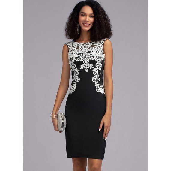 Bodycon Scoop Knee-Length Lace Jersey Cocktail Dress