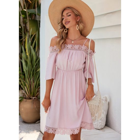 Square Neck 3/4 Sleeves Elegant A-line Polyester Mini Dresses