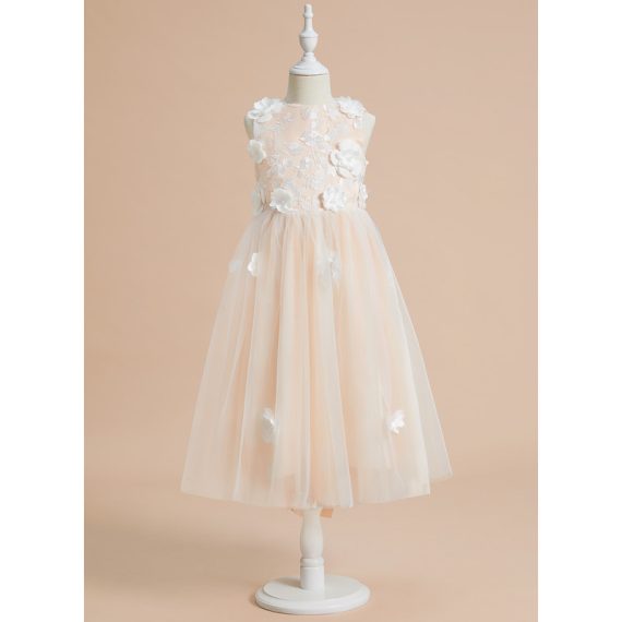 A-line Scoop Tea-Length Tulle Flower Girl Dress