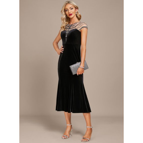 Trumpet/Mermaid Scoop Tea-Length Velvet Evening Dress With Beading