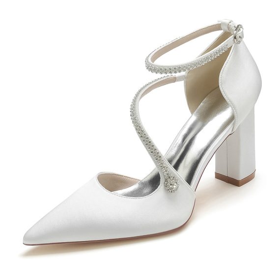 Women's Satin High Heel Block Heel Closed Toe With ankle strap