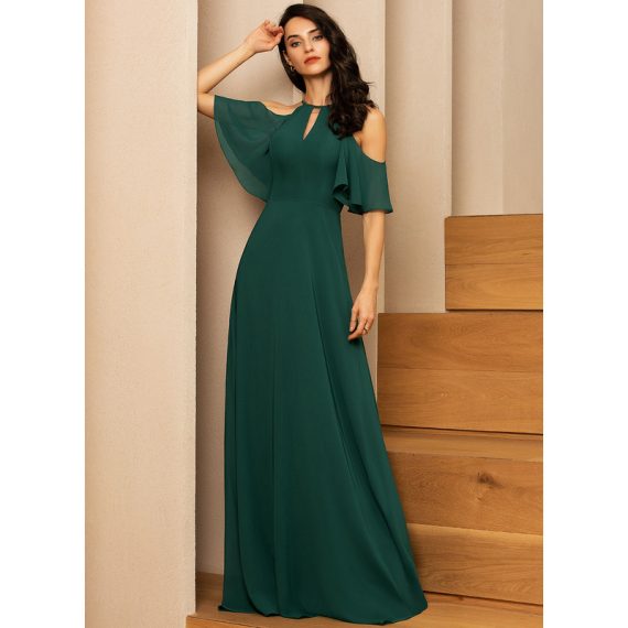 A-Line Scoop Cold Shoulder Floor-Length Chiffon Bridesmaid Dress