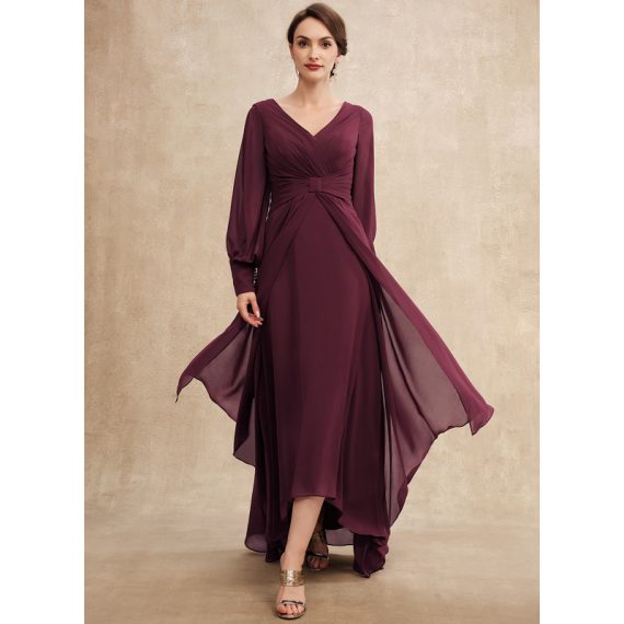 A-line V-Neck Asymmetrical Chiffon Evening Dress With Pleated