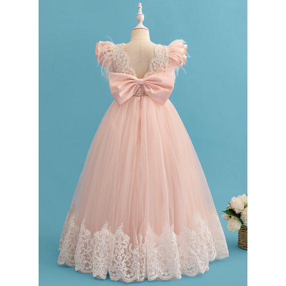 Ball-Gown/Princess Scoop Floor-Length Lace Flower Girl Dress