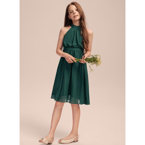 A-Line Halter Knee-Length Chiffon Junior Bridesmaid Dress With Pleated