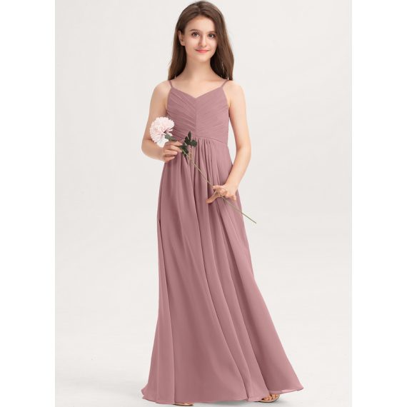 A-Line V-neck Floor-Length Chiffon Junior Bridesmaid Dress