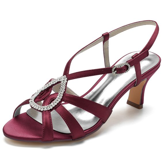 Women's Satin Kitten Heel Peep Toe With Rhinestone Buckle shoes