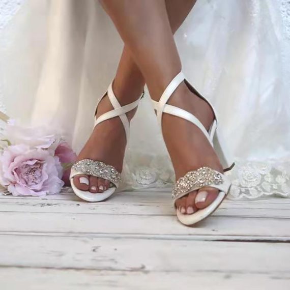 Women's Leatherette High Heel Block Heel open Toe With Pearl & Imitation Pearl Rhinestone