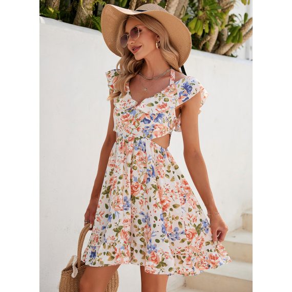 V-Neck Short Sleeves Vacation A-line Polyester Mini Dresses