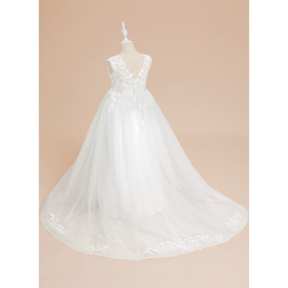 Ball-Gown/Princess Scoop Sweep Train Lace/Tulle Flower Girl Dress