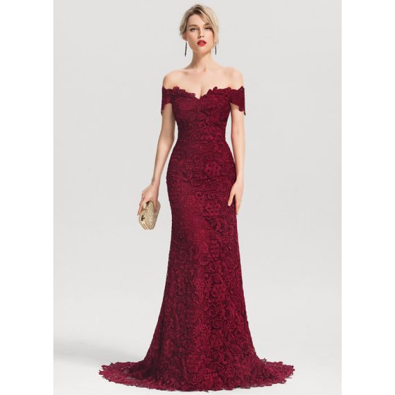 Trumpet/Mermaid Off-the-Shoulder Sweep Train Lace Evening Dress