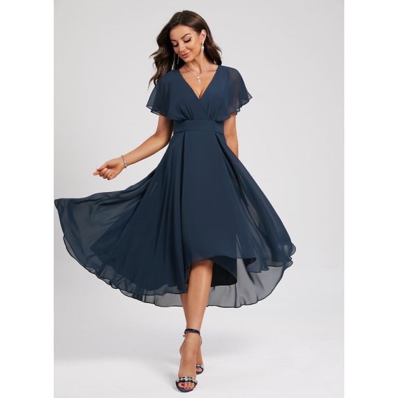 A-Line V-neck Asymmetrical Chiffon Cocktail Dress