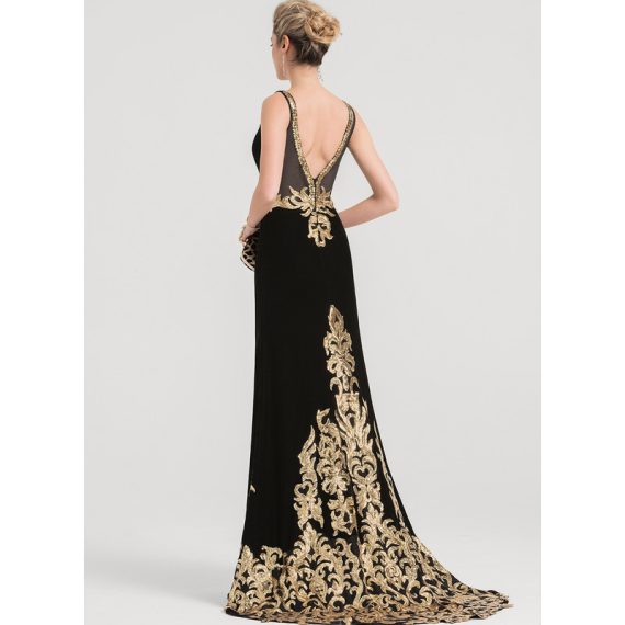 Trumpet/Mermaid V-neck Sweep Train Velvet Evening Dress With Sequins