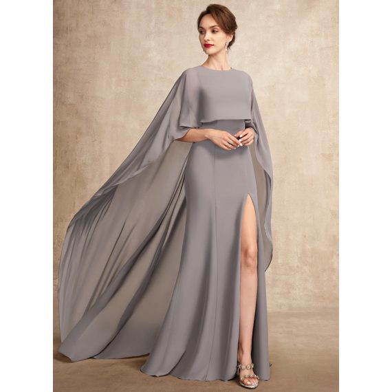 Sheath/Column Scoop Sweep Train Chiffon Mother of the Bride Dress