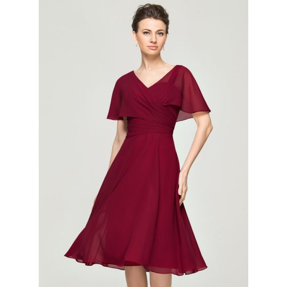 A-line V-Neck Knee-length Chiffon Mother of the Bride Dress With Ruffle