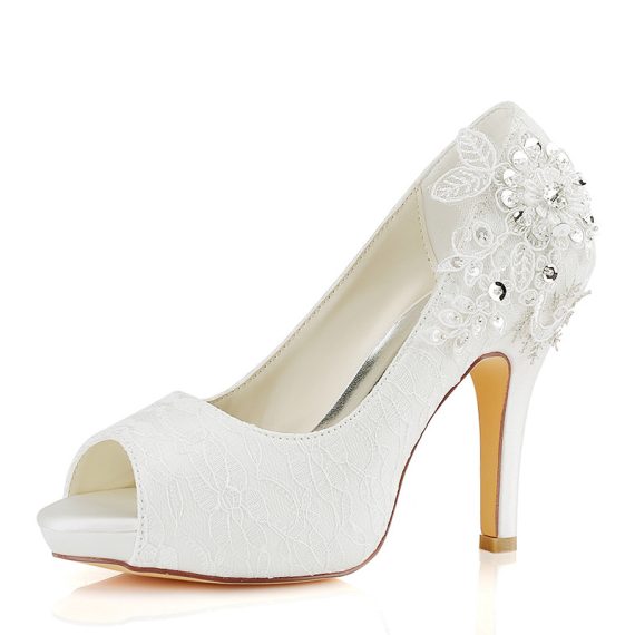 Women's Satin Stiletto Heel High Heel Peep Toe With Lace Rhinestone