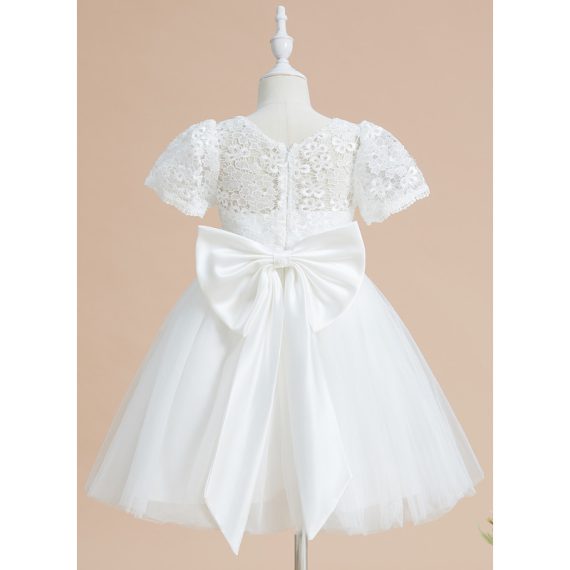 A-line Scoop Knee-Length Lace/Tulle Flower Girl Dress