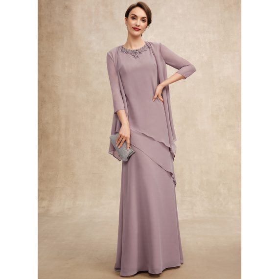 A-Line Scoop Floor-Length Chiffon Mother of the Bride Dress With Beading