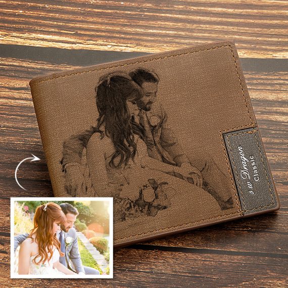 Groomsmen Gifts - Personalized Mens Custom Engraved Photo Engraved Leather Wallet