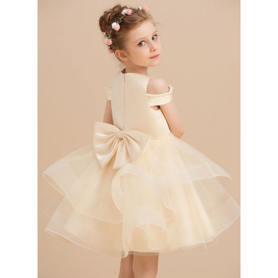 Ball-Gown/Princess Scoop Knee-Length Satin/Tulle Flower Girl Dress