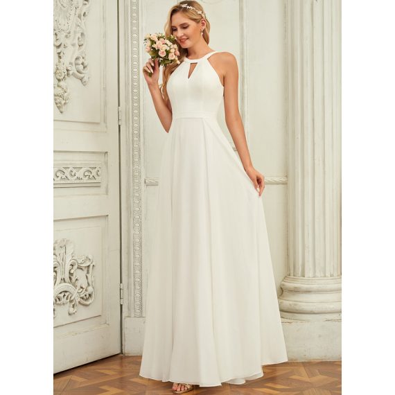 A-Line Scoop Floor-Length Chiffon Wedding Dress
