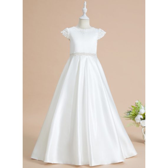 Ball-Gown/Princess Scoop Floor-Length Lace/Satin Flower Girl Dress