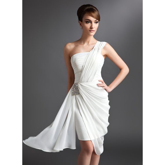 Sheath/Column One-Shoulder Asymmetrical Chiffon Cocktail Dress With Ruffle Beading