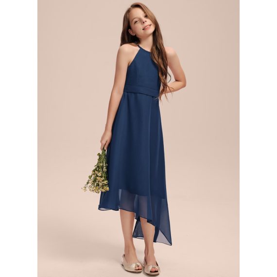A-Line Halter Asymmetrical Chiffon Junior Bridesmaid Dress